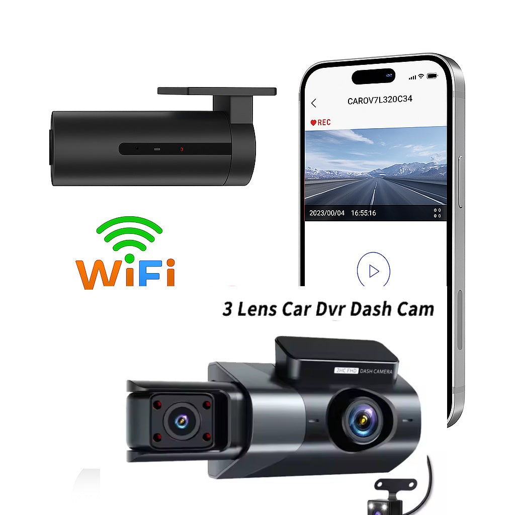 New Full HD 1080P Solobesafe 3-Lens Dash Cam with WiFi - Front and Back Camera - High-Quality- For Your Safety