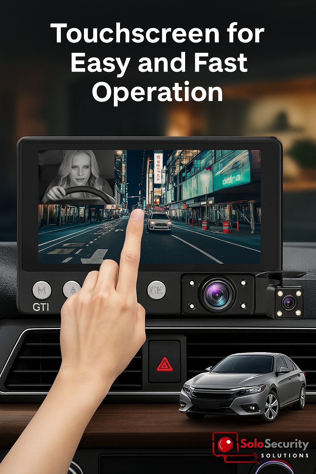 Solobesafe 4" Touch screen dash cam with 3 lenses-Guarding Your Road Ahead!