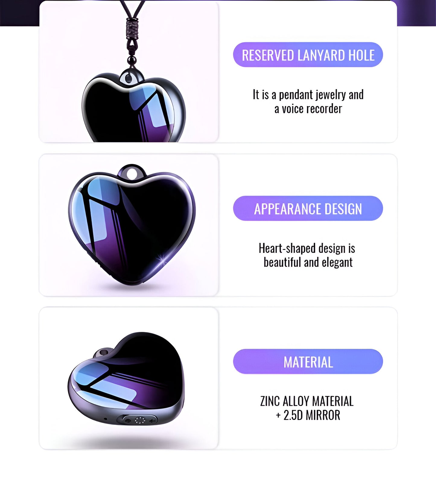 Heart-Shaped Mini Voice Recorder features