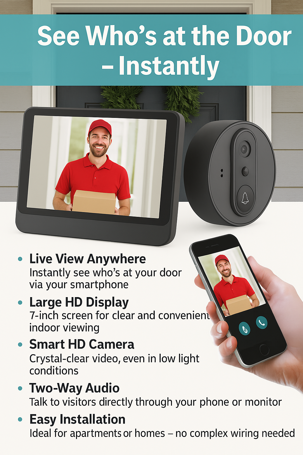 Smart Door Peephole Camera with instant live feed