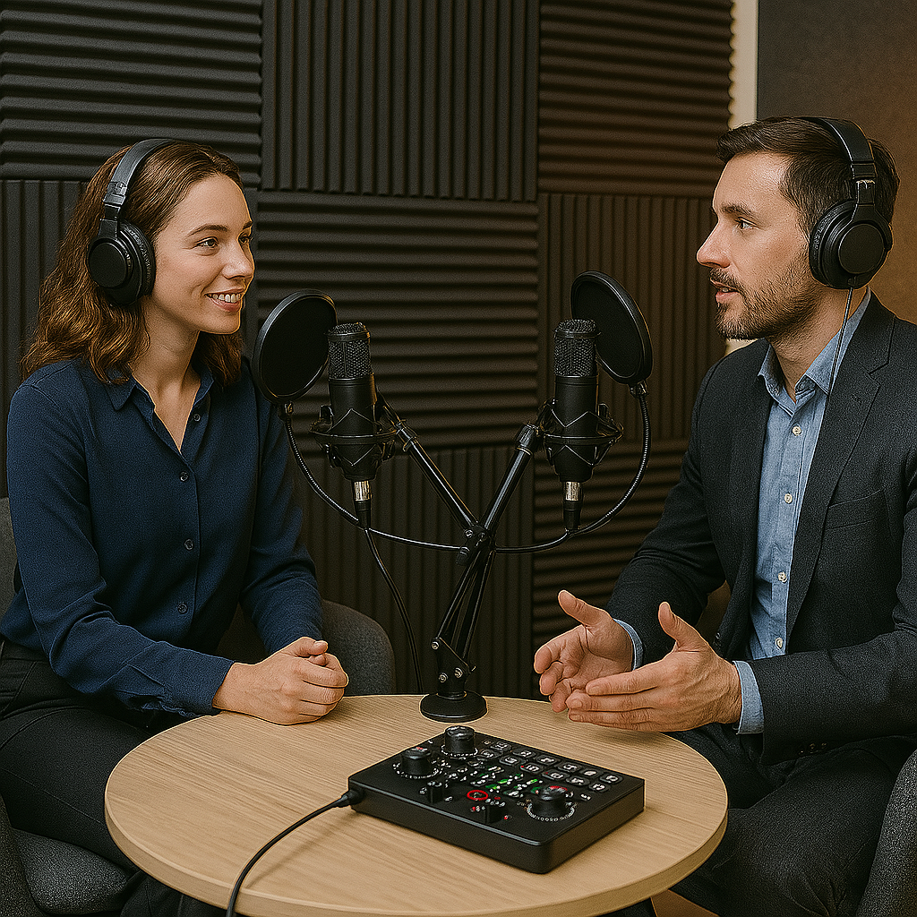 Podcast Recording Bundle being used in a studio for an interview
