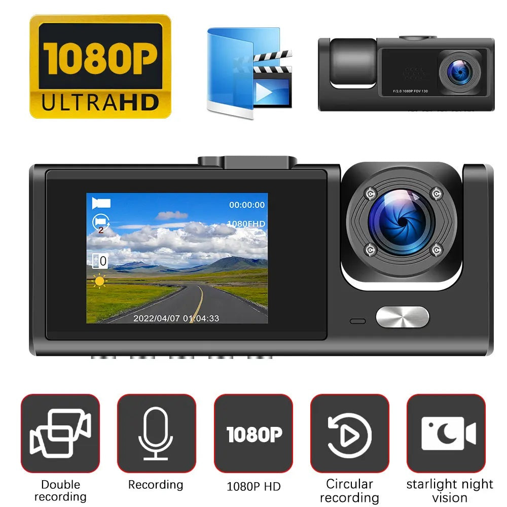 3 Channel Dash Cam with Night Vision & Motion Detection 1080P Video Recording