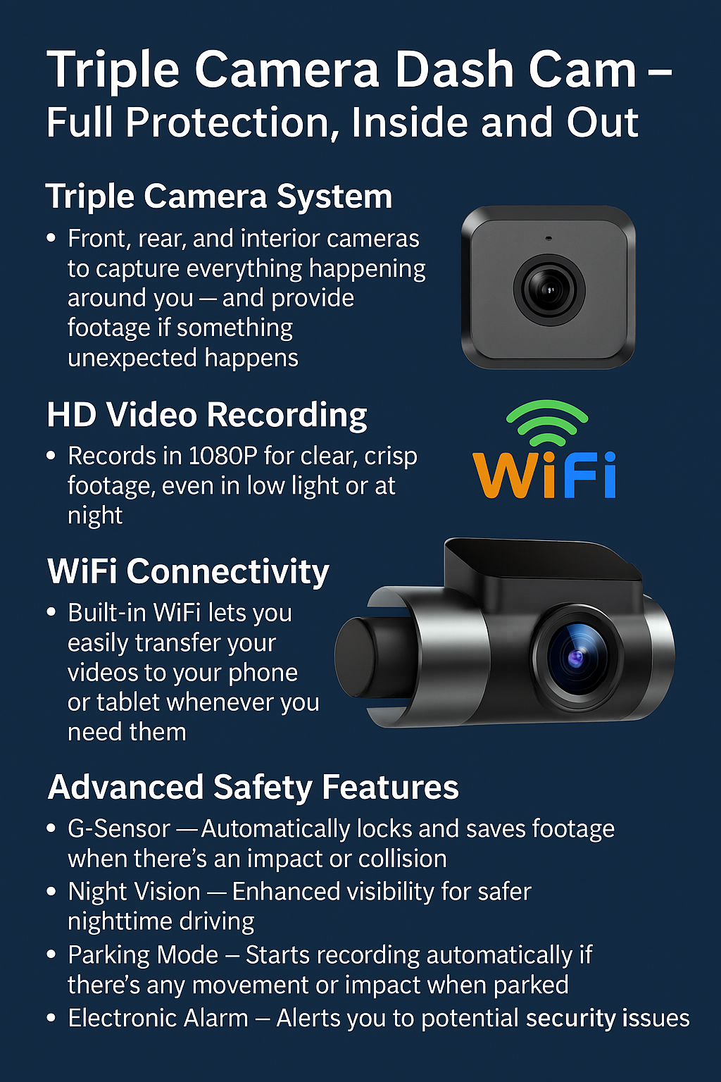 3 Way Dash Cam features