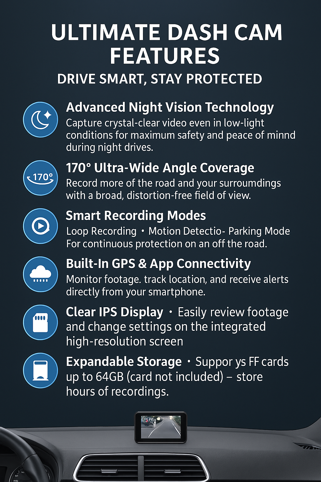 Solo be safe 4Lens 360° Dash Cam - Solobesafe features listed