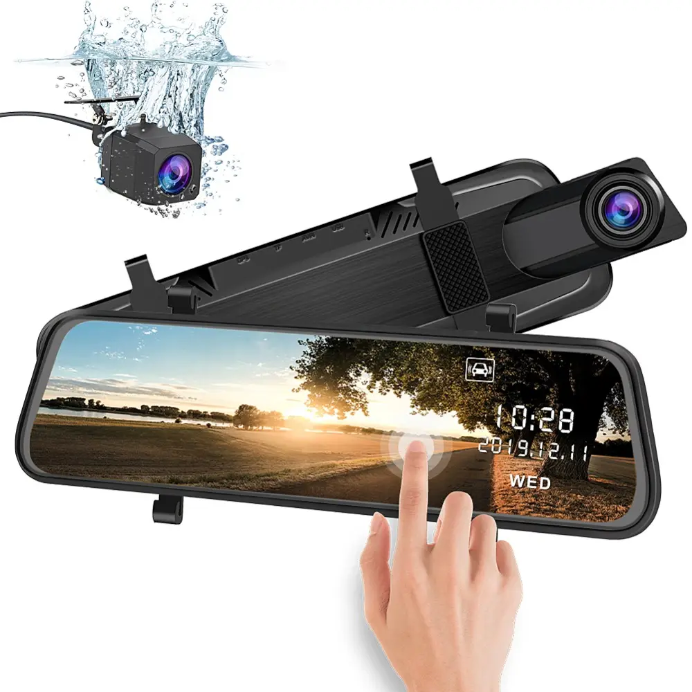 10-Inch 4K Dual Lens Touch Screen Dash Cam with Front and Rear View Cameras