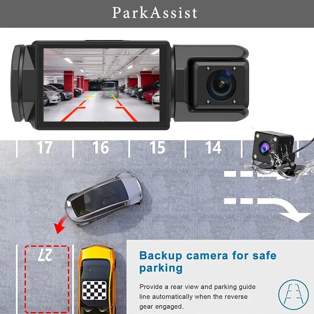 High-Quality Full HD 1080P 3-Channel Dash Cam with WiFi - Front and Back Camera System