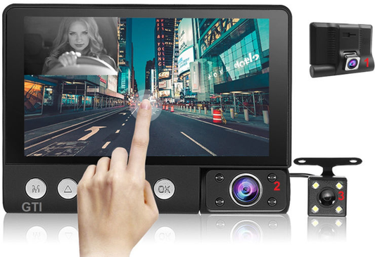 4" Touch screen dash cam with 3 lenses-Guarding Your Road Ahead!