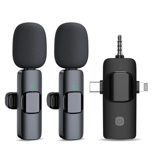 Portable 3-in-1 Wireless Lavalier Microphone – Noise-Canceling, Mini Lapel Mic for Live Interviews, Outdoor Use, & Smartphones