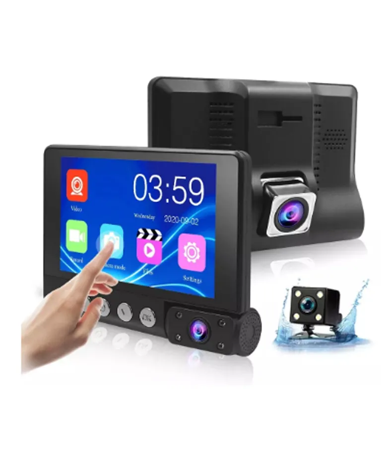 4" Touch screen dash cam with 3 lenses