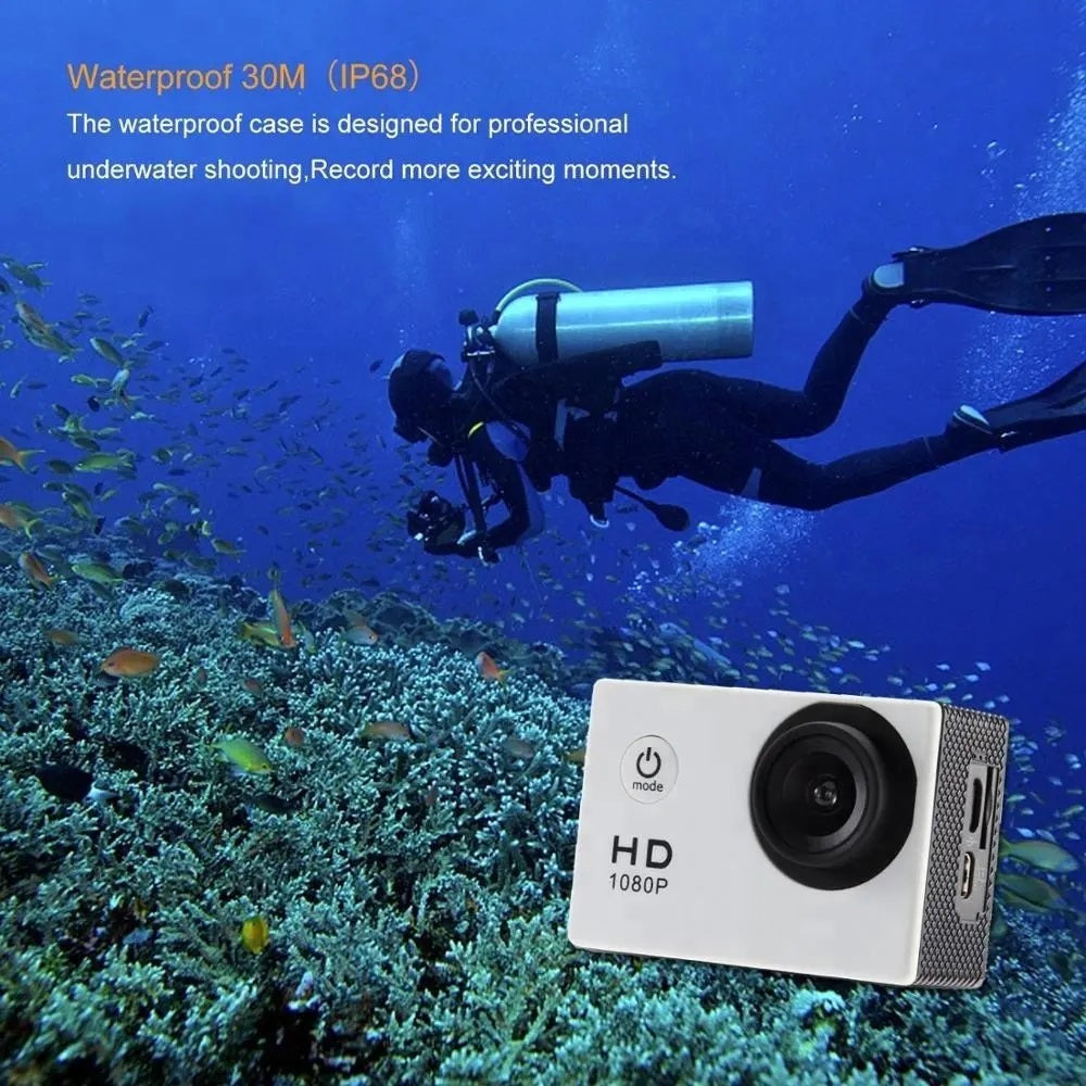 4K Waterproof Action Camera with waterproof case recording underwater moments of a diver