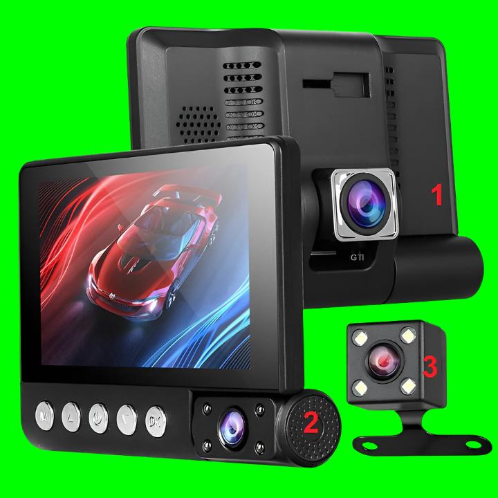 4" Touch screen dash cam with 3 lenses