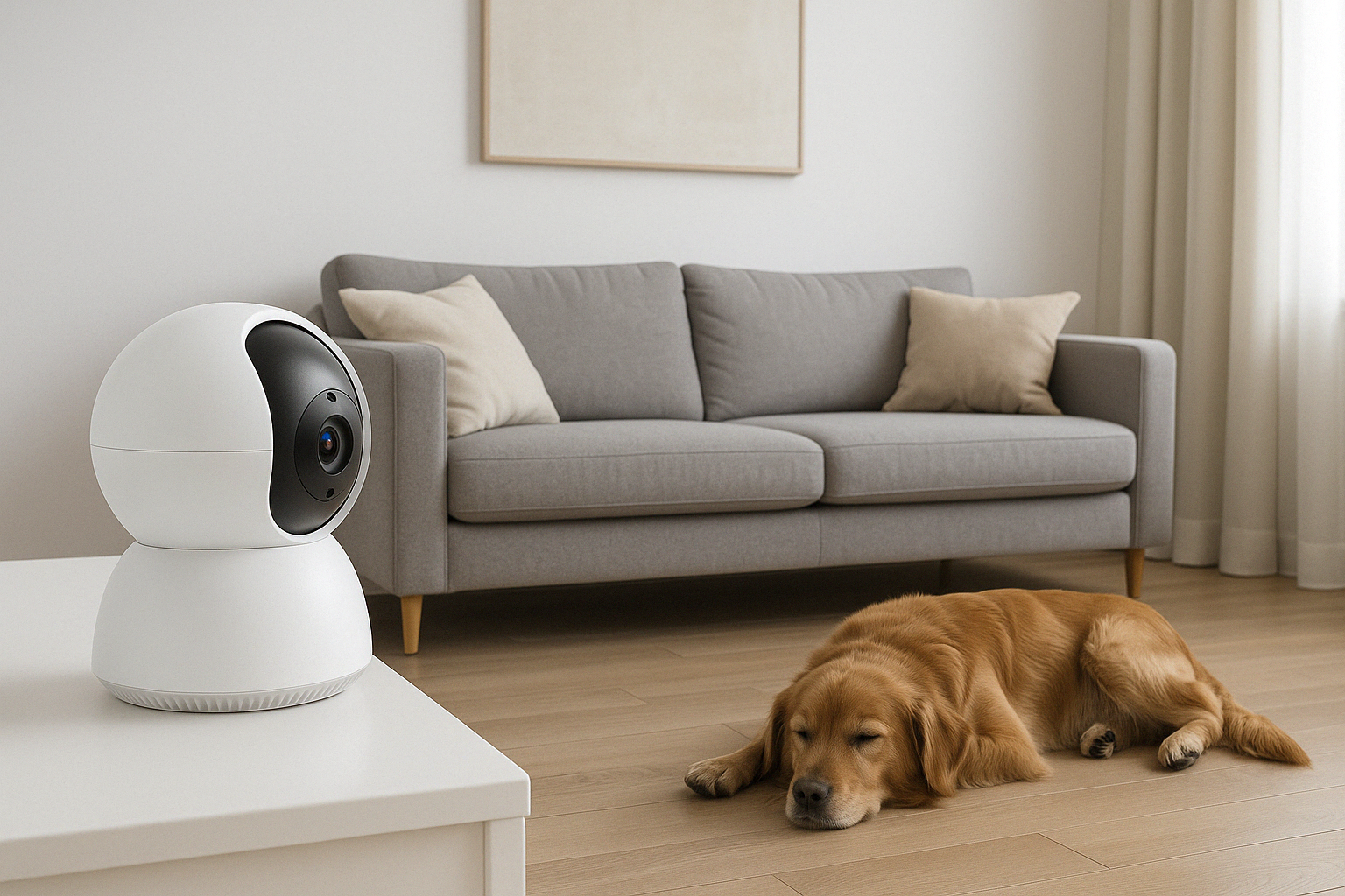 Wireless Security Camera in the living room to keep an eye on pets