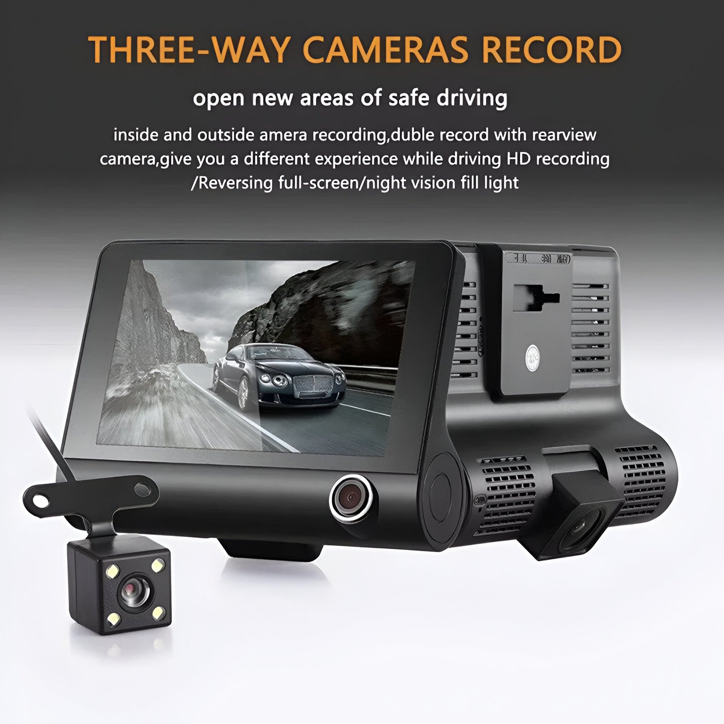 Solobesafe Three Cameras 4inch 3 Lens Car DVR 1080P Auto Camera Triple Lens Car Black Box Dash Cam
