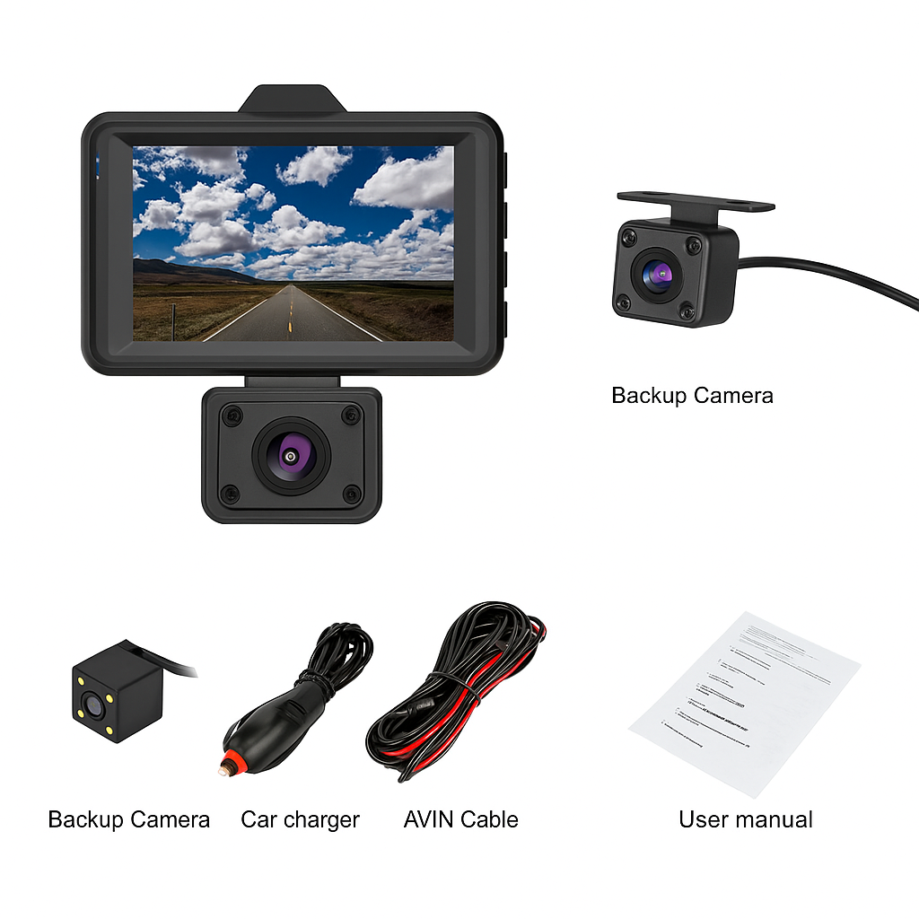 Solobesafe  3 Lens Camera Dashboard Driving Recorder Full HD 1080P Car DVR Dash Cam Video