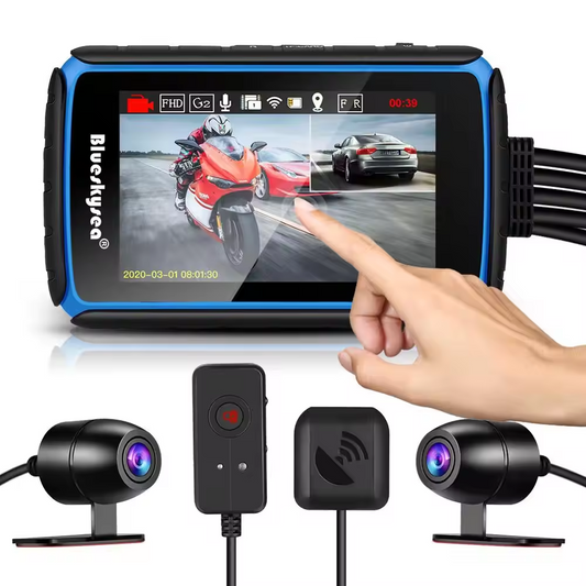 Blueskysea  Dash Cam 1080p Dual Lens DVR with 4'' IPS Touch Screen Waterproof Loop Recording with GPS