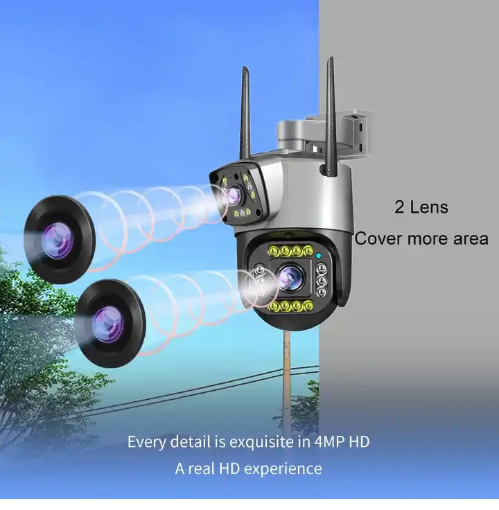 Solobesafe  4MP Dual Lens Wifi PTZ Camera Night Vision Dual Screen Outdoor CCTV IP Camera Wireless Security  Camera