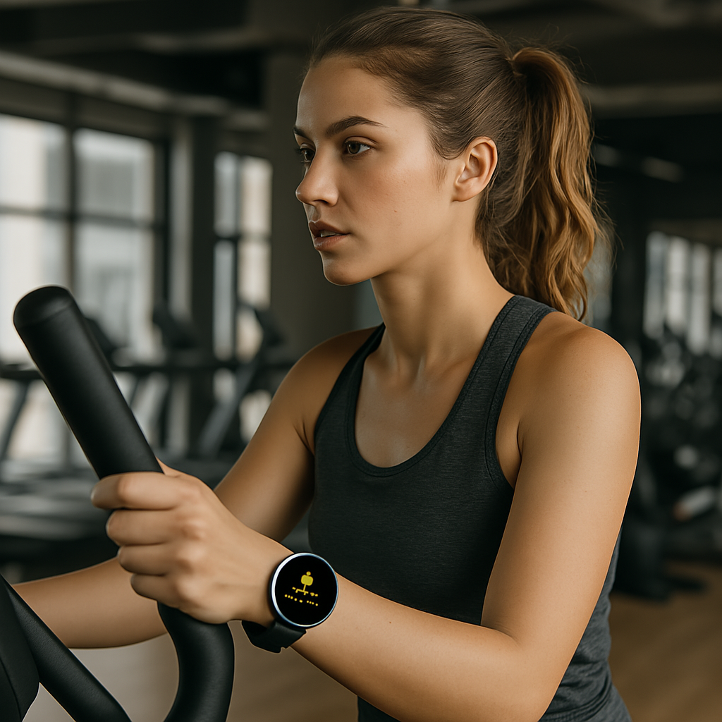 Smartwatch by Solobesafe worn by a woman while in the gym