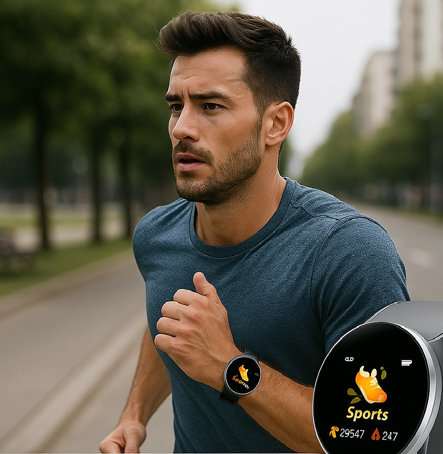 Smartwatch by Solobesafe worn by a man on the run