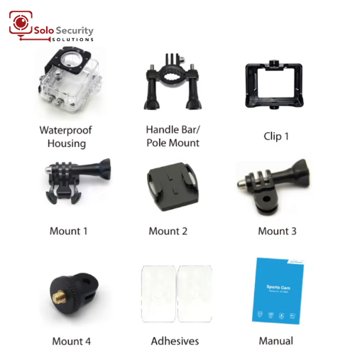 Full HD Action Camera with different mounts & housing
